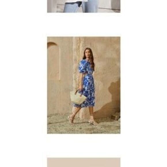 SHEIN Floral Print Tie Back Cut-out Midi Dress Blue White / XS (2) - Picture 1 of 4